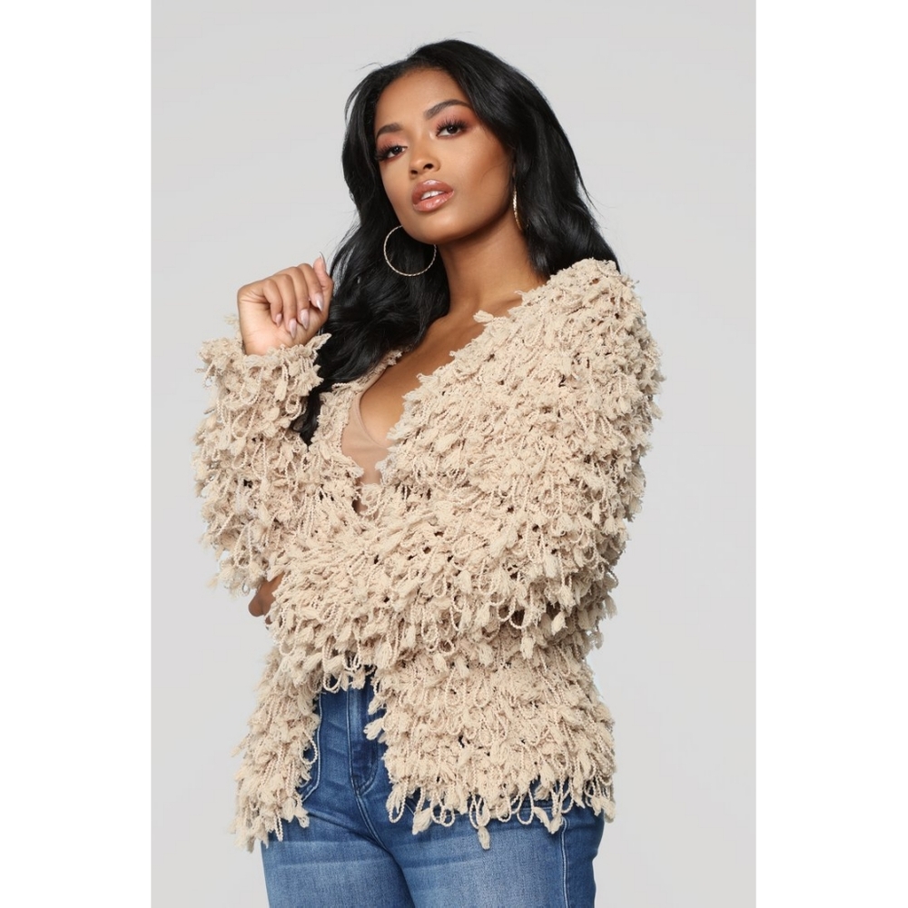 BEIGE FRINGE CARDIGAN